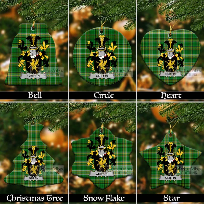 Griffin Irish Clan Tartan Christmas Ceramic Ornament with Coat of Arms Denim Leather Suede Griffin Irish Clan Tartan Christmas Ceramic Ornament with Coat of Arms Denim Leather Suede