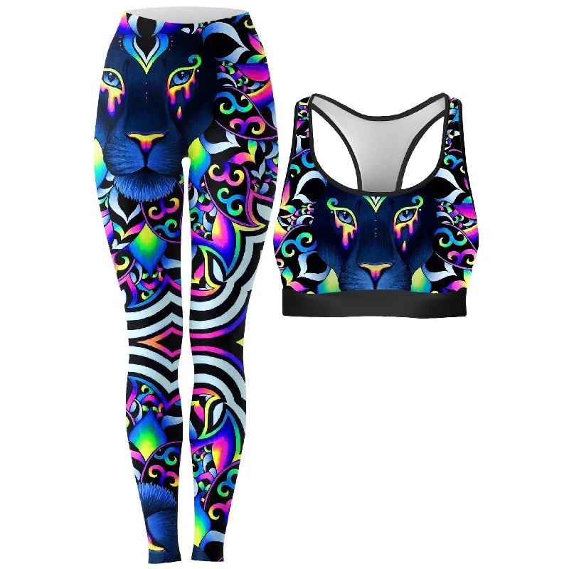 Electric Lion Rave Bra and Leggings Combo Trendy Patterned Leggings