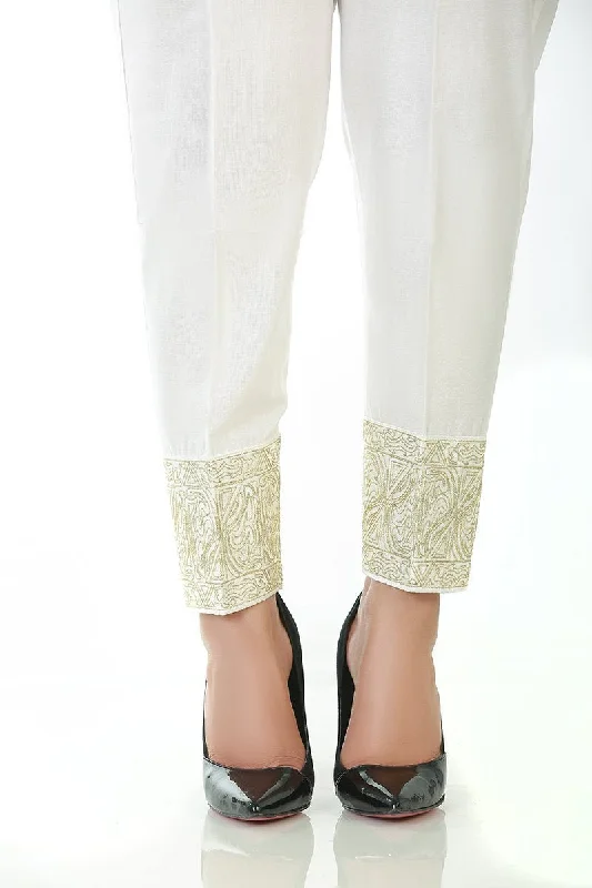 LSM Embroidered Stitched Trousers S20-TR-003-White Trousers fashionable trendy