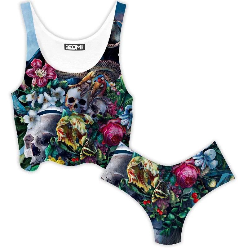 Live and Die Crop Top and Booty Shorts Combo Zippered Buttoned Snapped