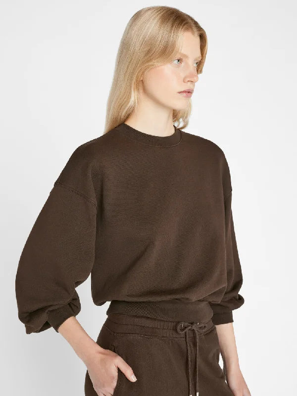 Balloon Sleeve Crew Sweatshirt -- Espresso Hoodie with Slim Fit Tailored Modern