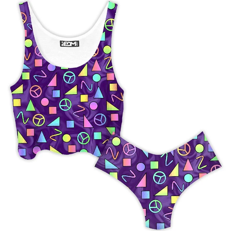 Retro Shapes Peace Symbols Purple Crop Top and Booty Shorts Combo Fleece Fabric Down Fabric Feather Fabric Retro Shapes Peace Symbols Purple Crop Top and Booty Shorts Combo Fleece Fabric Down Fabric Feather Fabric