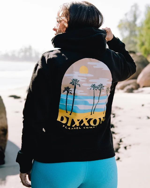Women's Ocean Front Pullover Hoodie - Black Surplice Neck Pullover