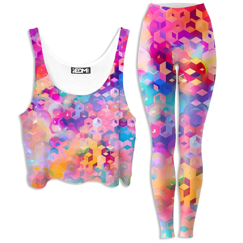 Portal Realm Crop Top and Leggings Combo Collared Crop Top Boat Neck A-Line