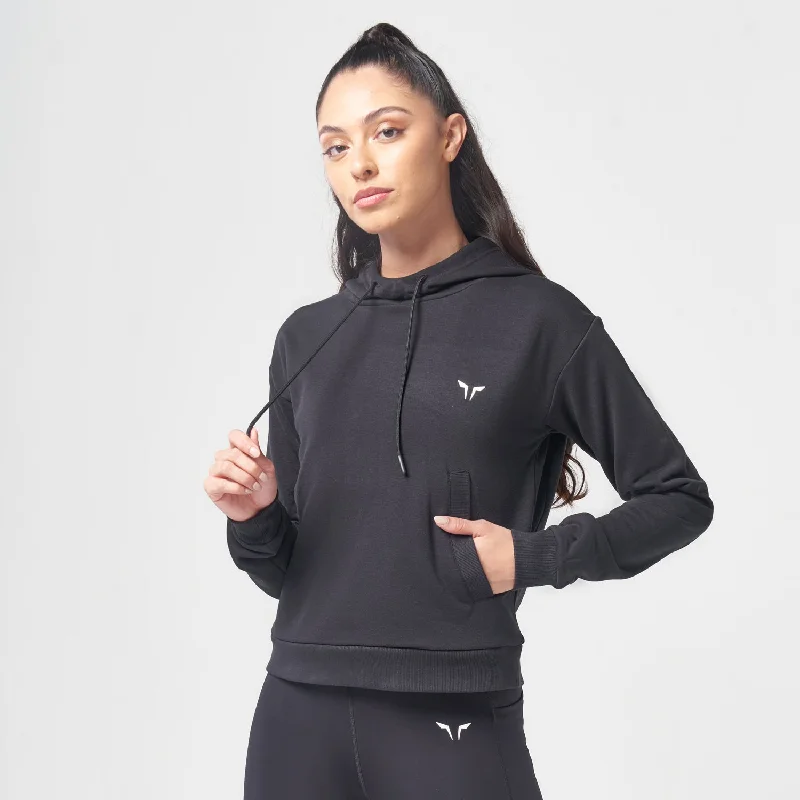 Essential Warm Up Hoodie - Black Hoodie with Turtle Neck Cozy Winter