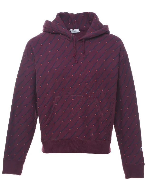 Champion Reverse Weave Plum Patterned Hoodie - M Hoodie with Pastel Soft Subtle