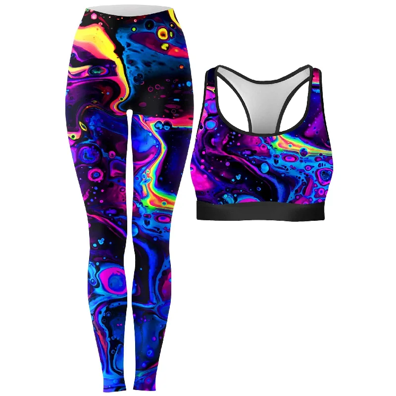 Acid Bath Rave Bra and Leggings Combo Trendy Cut-Out Activewear Leggings
