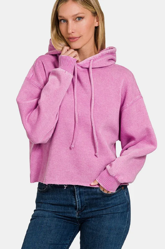 Hazel Blues® | Zenana Acid Wash Fleece Cropped Hoodie Hoodie with Front Slit Layering Stylish Hazel Blues® | Zenana Acid Wash Fleece Cropped Hoodie Hoodie with Front Slit Layering Stylish