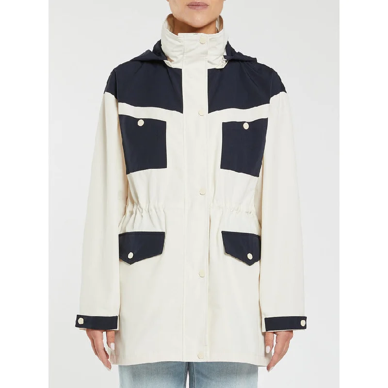 PENNY BLACK Navy & Ivory Coat Lapel Coat Peter Pan Collar Coat Cowl Neck Coat