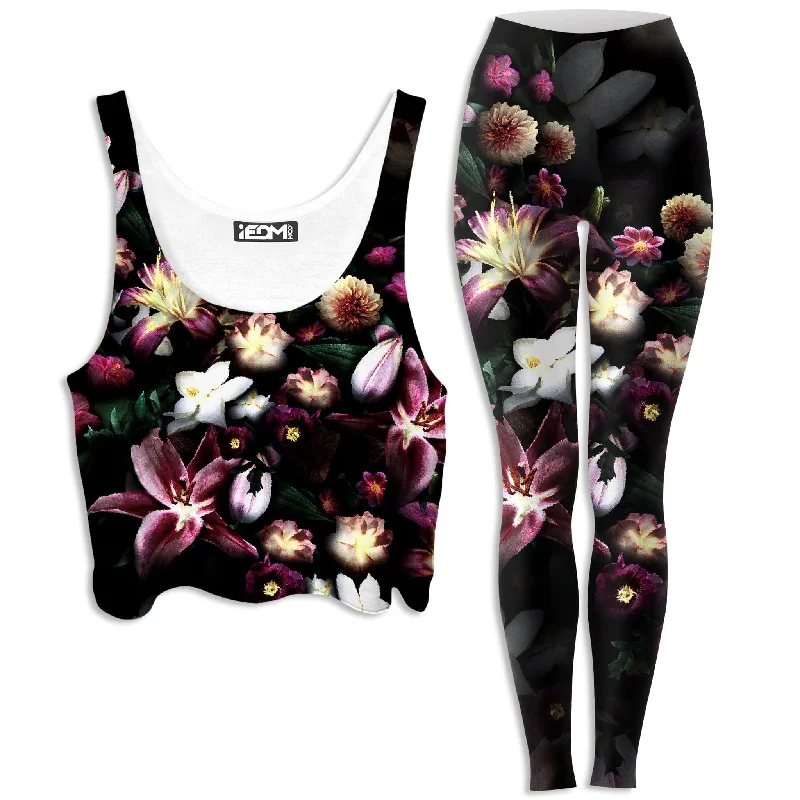 Blooming Teal Crop Top and Leggings Combo Spandex Blend Rayon Blend Denim Blend