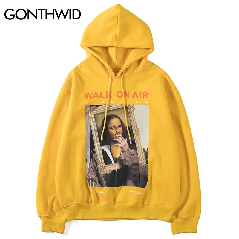 GONTHWID Funny Mona Lisa Smoking Print Fleece Hoodies Pullover Hooded Sweatshirts Harajuku Hip Hop Streetwear Hoodie Casual Tops Hoodie with Sequins Glamorous Eye-catching GONTHWID Funny Mona Lisa Smoking Print Fleece Hoodies Pullover Hooded Sweatshirts Harajuku Hip Hop Streetwear Hoodie Casual Tops Hoodie with Sequins Glamorous Eye-catching