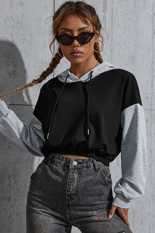 Hazel Blues® | Perfee Contrast Long Sleeve Cropped Hoodie Hoodie with Zipper Versatile Modern Hazel Blues® | Perfee Contrast Long Sleeve Cropped Hoodie Hoodie with Zipper Versatile Modern