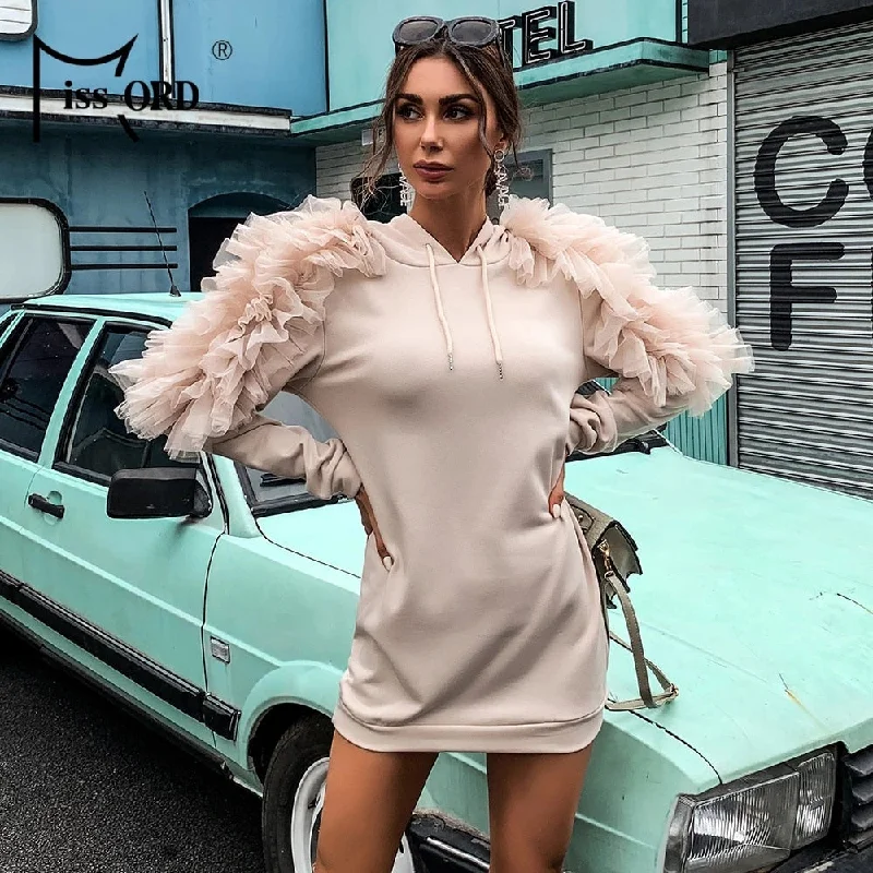 Fluffy Sleeve Hoodie Dress Hoodie with Neon Bright Vibrant