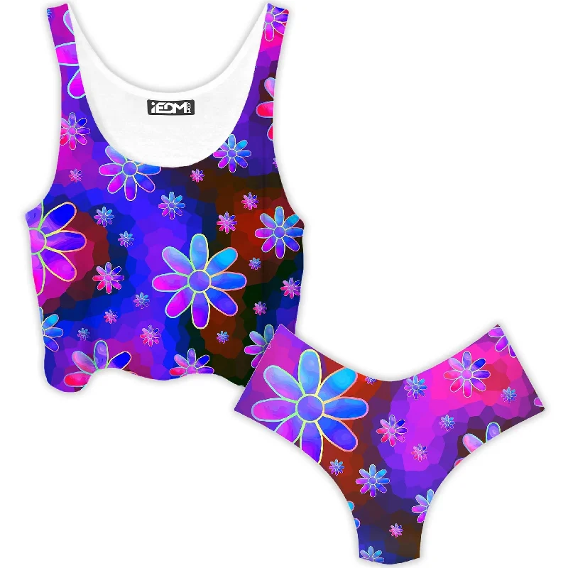 Floral Fantasy Abstract Crop Top and Booty Shorts Combo Striped Floral Plaid
