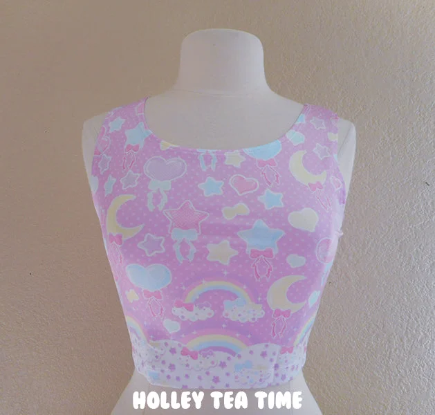 Pastel Party Pink Crop Top [Made To Order] Collared Crew Neck Turtle Neck
