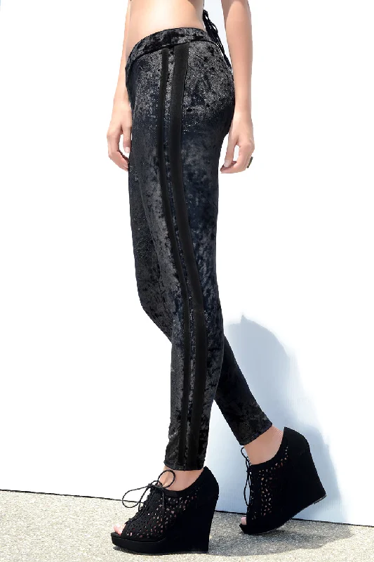 Varsity Stripe Velvet Leggings Chic Floral Print Leggings