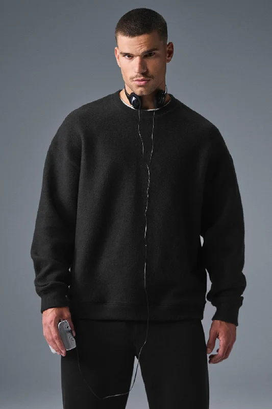Triumph Restore Crew Neck Sweatshirt - Black Hoodie with Hem Embroidery Detailed Premium