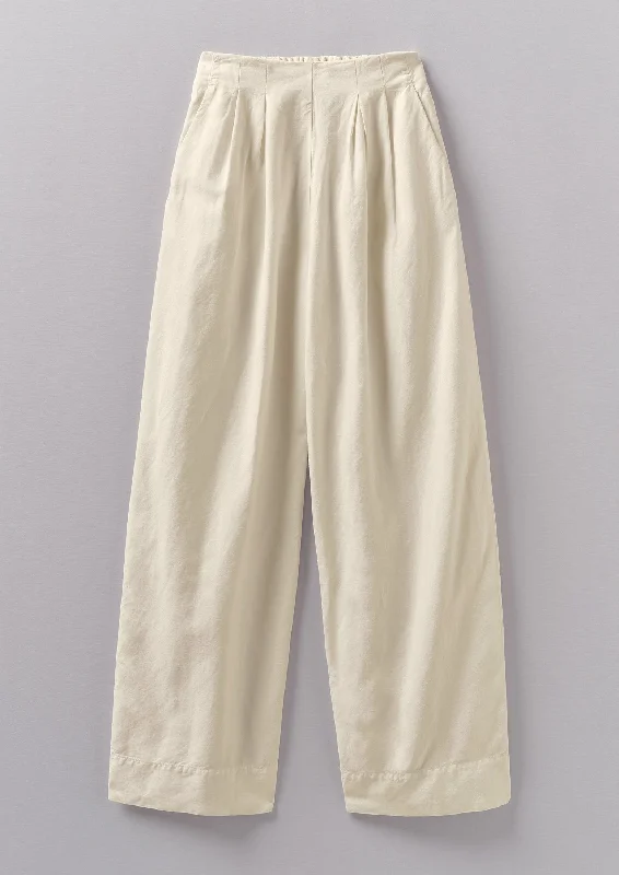 Cotton Linen Wide Leg Trousers | Parchment Wide Leg Loose Fit Mid Waist