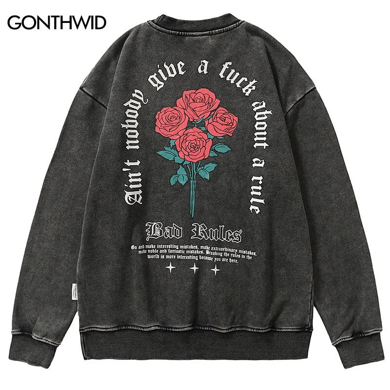 Vintage Sweatshirt Hoodie Hip Hop Rose Floral Letter Print Distressed Wash Crewneck Pullover 2023 Harajuku Casual Loose Hoodies Hoodie with Logo Branding Identity Vintage Sweatshirt Hoodie Hip Hop Rose Floral Letter Print Distressed Wash Crewneck Pullover 2023 Harajuku Casual Loose Hoodies Hoodie with Logo Branding Identity