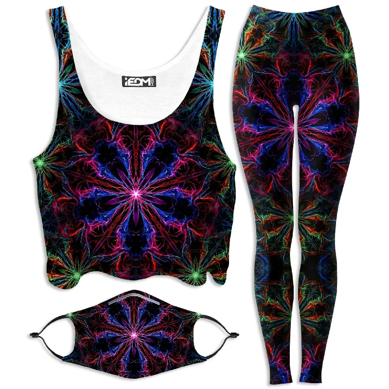 Man Trip Crop Top and Leggings with PM 2.5 Face Mask Combo Real Fur Shearling Chenille