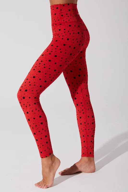 Hafwen Polka Dots Legging - Savvy Red Fashionable Embroidered Detail Leggings