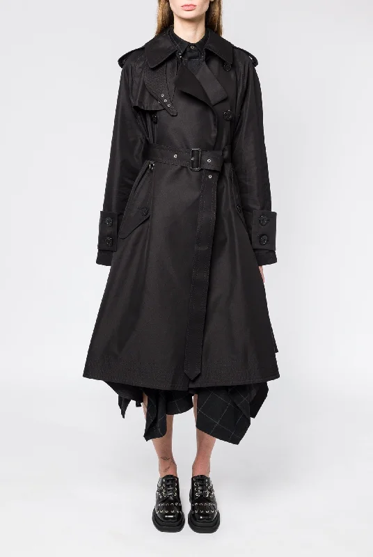 Sacai Cotton Gabardine x Windowpane Coat Hook-and-Loop Buckled Tied