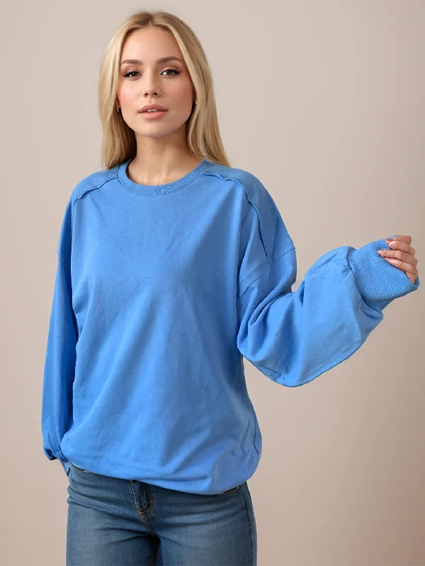 Hazel Blues® |  Exposed Seam Round Neck Long Sleeve Sweatshirt Hoodie with Pocket Utility Practical