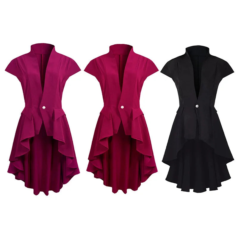 Gothic Steampunk Trench Irregular Hem Vintage Frock Outfit Coat Plaid Tartan Floral