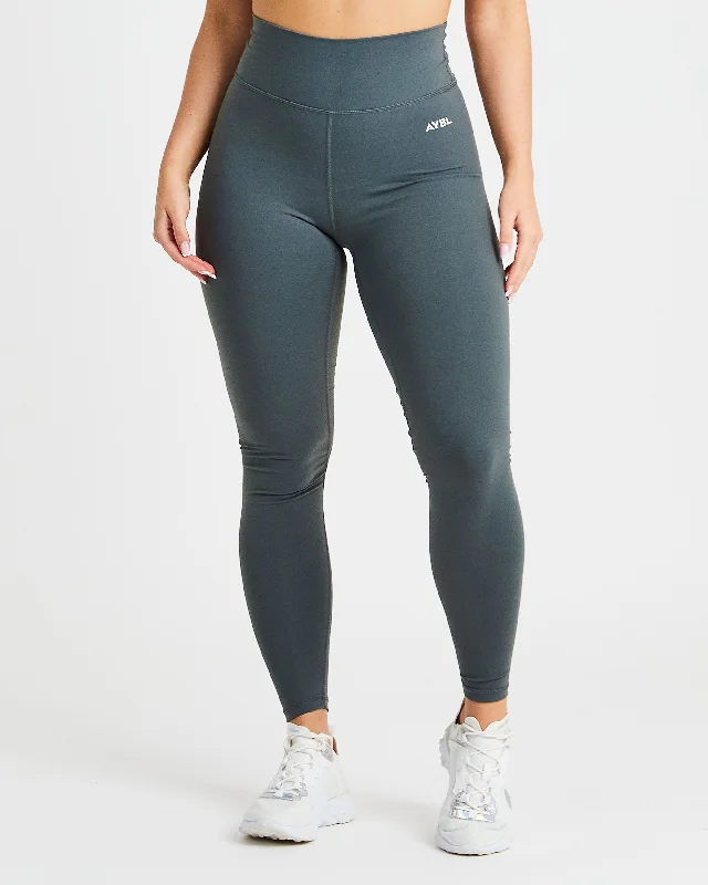 Core Leggings - Asphalt Grey Fashionable Embroidered Detail Leggings