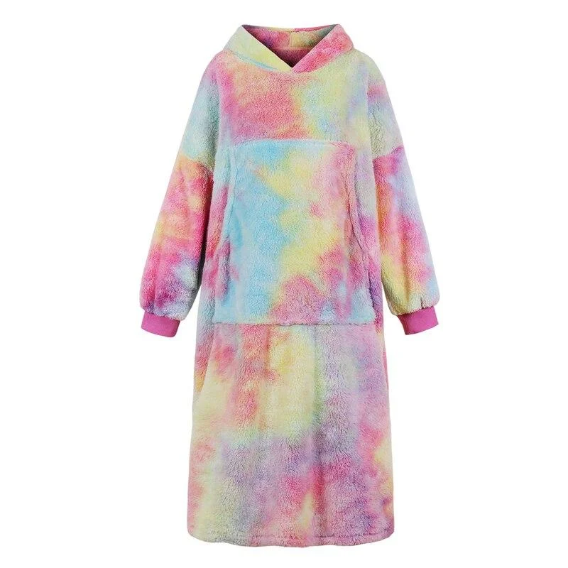 Colorful Tie Dye Hooded Oversize Winter Long Drop Shoulder Casual Teddy Sweatshirt Dress Hoodie with Button Classic Timeless Colorful Tie Dye Hooded Oversize Winter Long Drop Shoulder Casual Teddy Sweatshirt Dress Hoodie with Button Classic Timeless