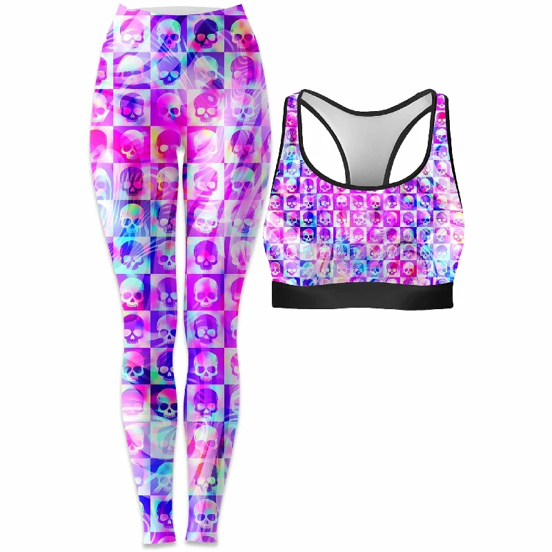 Skull Fam Pink Rave Bra and Leggings Combo Trendy Ombre Effect Leggings