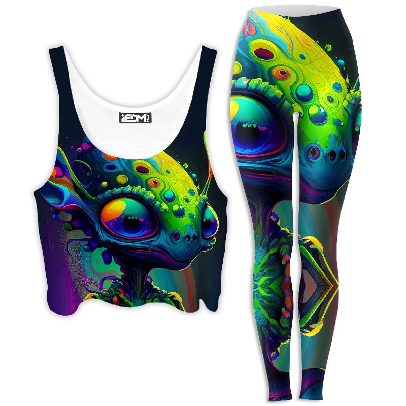 Friendly Visitors Crop Top and Leggings Combo Collared Crew Neck Turtle Neck
