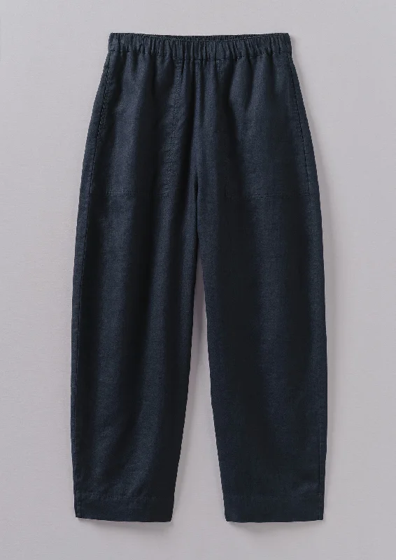 Garment Dyed Linen Barrel Leg Trousers | Midnight Trousers Evening Elegant