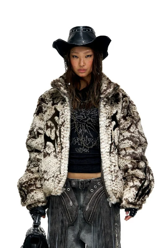 Totem Faux Fur Plush Coat Wool Cashmere Tweed