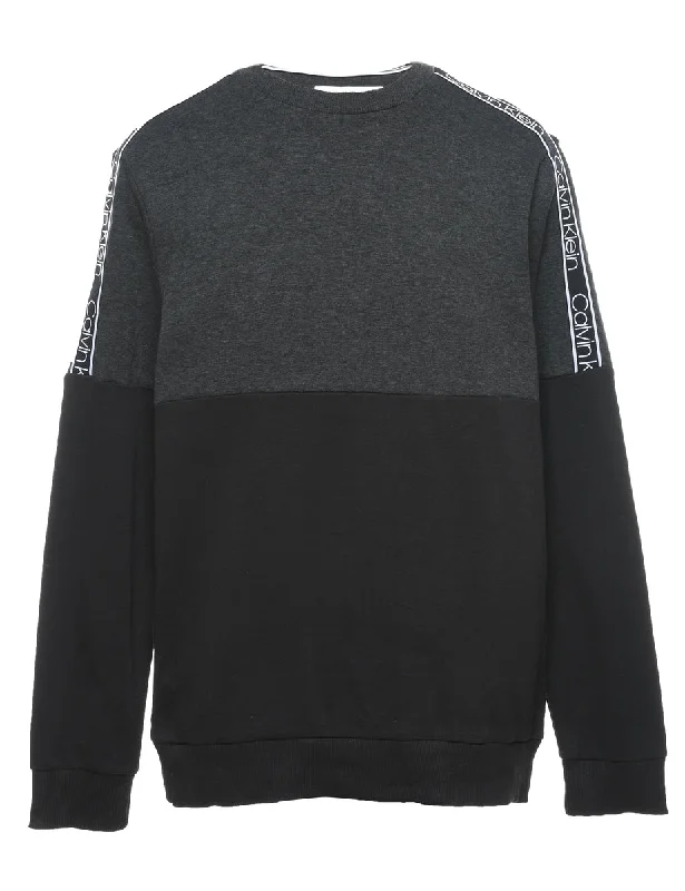 Calvin Klein Black & Grey Contrast Plain Sweatshirt - M Hoodie with Tied Waist Feminine Flattering Calvin Klein Black & Grey Contrast Plain Sweatshirt - M Hoodie with Tied Waist Feminine Flattering