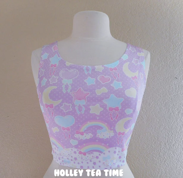 Pastel Party Lavender Crop Top [Made To Order] Houndstooth Herringbone Solid