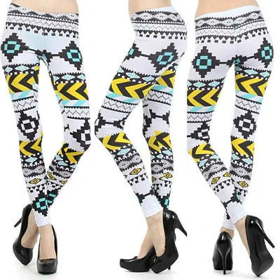 Leggings S M L Aztec Tribal Yellow Mint Bright Stretch Full Length Pants Trendy Ombre Effect Leggings Leggings S M L Aztec Tribal Yellow Mint Bright Stretch Full Length Pants Trendy Ombre Effect Leggings