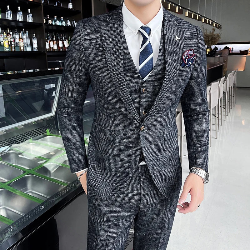 Boutique (Blazer + Vest + Trousers) Italian Style Elegant  Business Casual Slim Gentleman Dress Formal 3-piece Suit 2022 Trousers Leisure Comfortable