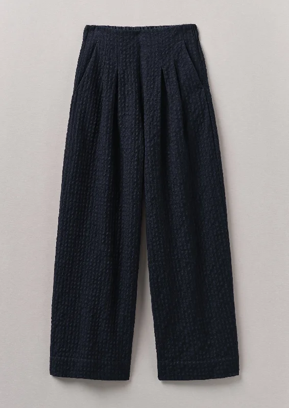 Corinne Herringbone Wide Leg Trousers | Navy Trousers Velvet Soft