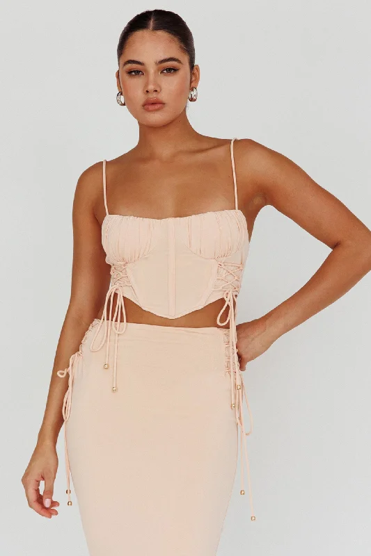 Graziella Corset Crop Top Egg Shell Front Pockets Side Pockets Patch Pockets