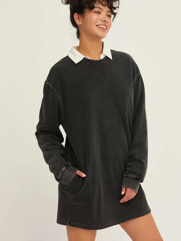 Casual Comfort Sweatshirt Dress Hoodie with Raglan Sleeves Sporty Comfortable