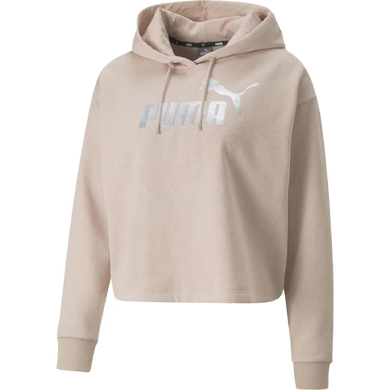 Ess+ Metallic Logo Cropped Hoodie Fl Kadın Sweatshirt Hoodie with Hem Patch Decorative Personalized