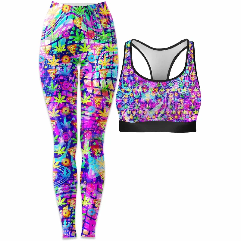 Dreamin Of Munchies Rave Bra and Leggings Combo Fashionable Full-Length Active Leggings