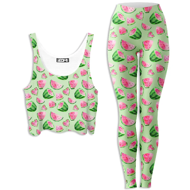 Watermelon Pattern Crop Top and Leggings Combo Ribbed Striped Patterned