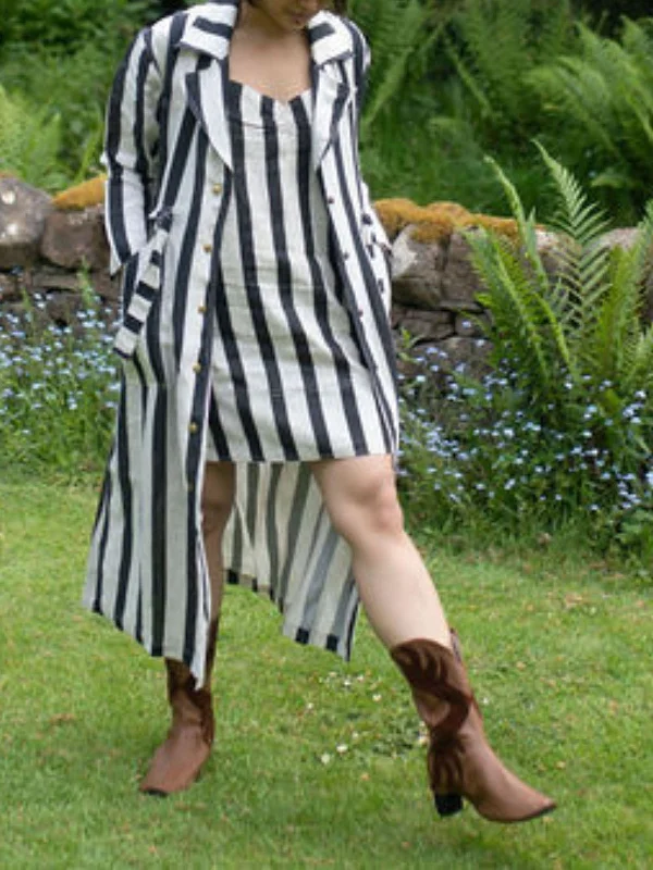 Stripes Summer Trench Coat Black Fleece Down Feather
