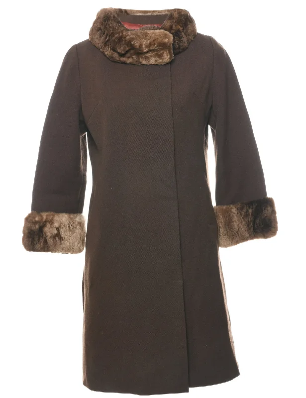 Dark Brown Coat - L Houndstooth Coat Plaid Coat Tartan Coat