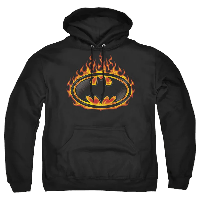Batman Bat Flames Shield - Pullover Hoodie Surplice Neck Pullover