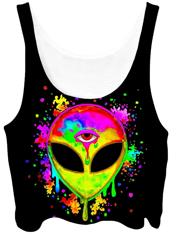 Splatter Alien Yellow Crop Top Hooded Caped Shawl Collar