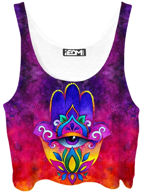 Sunset Hamsa Crop Tops Spandex Blend Rayon Blend Denim Blend