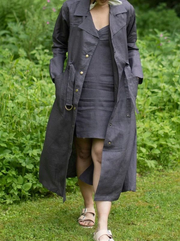Summer Trench Coat Charcoal Denim Leather Suede